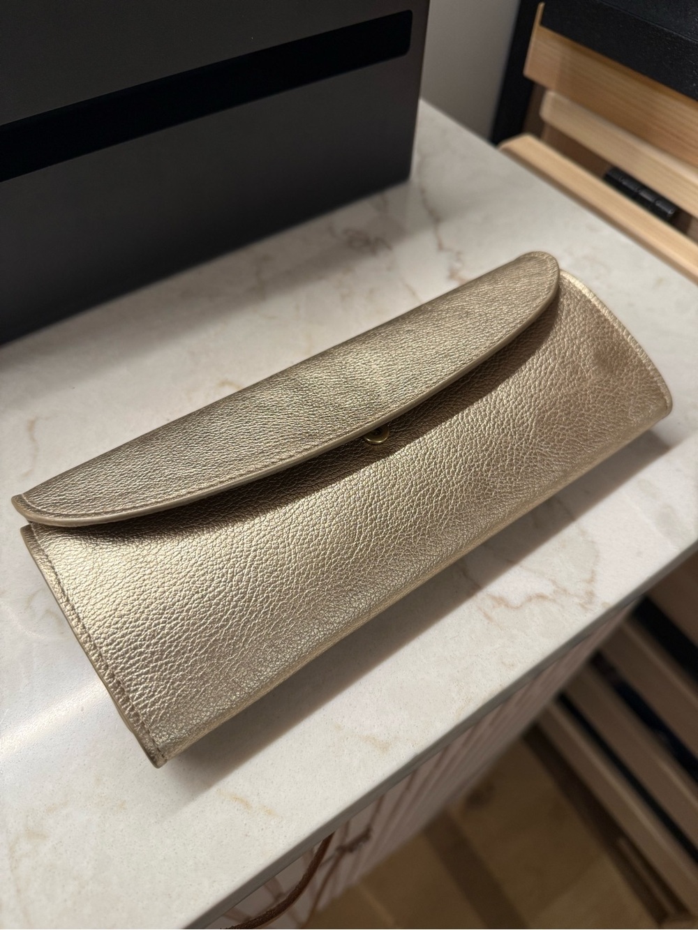 Graphic Image Metallic Gold Leather Jewlery roll
